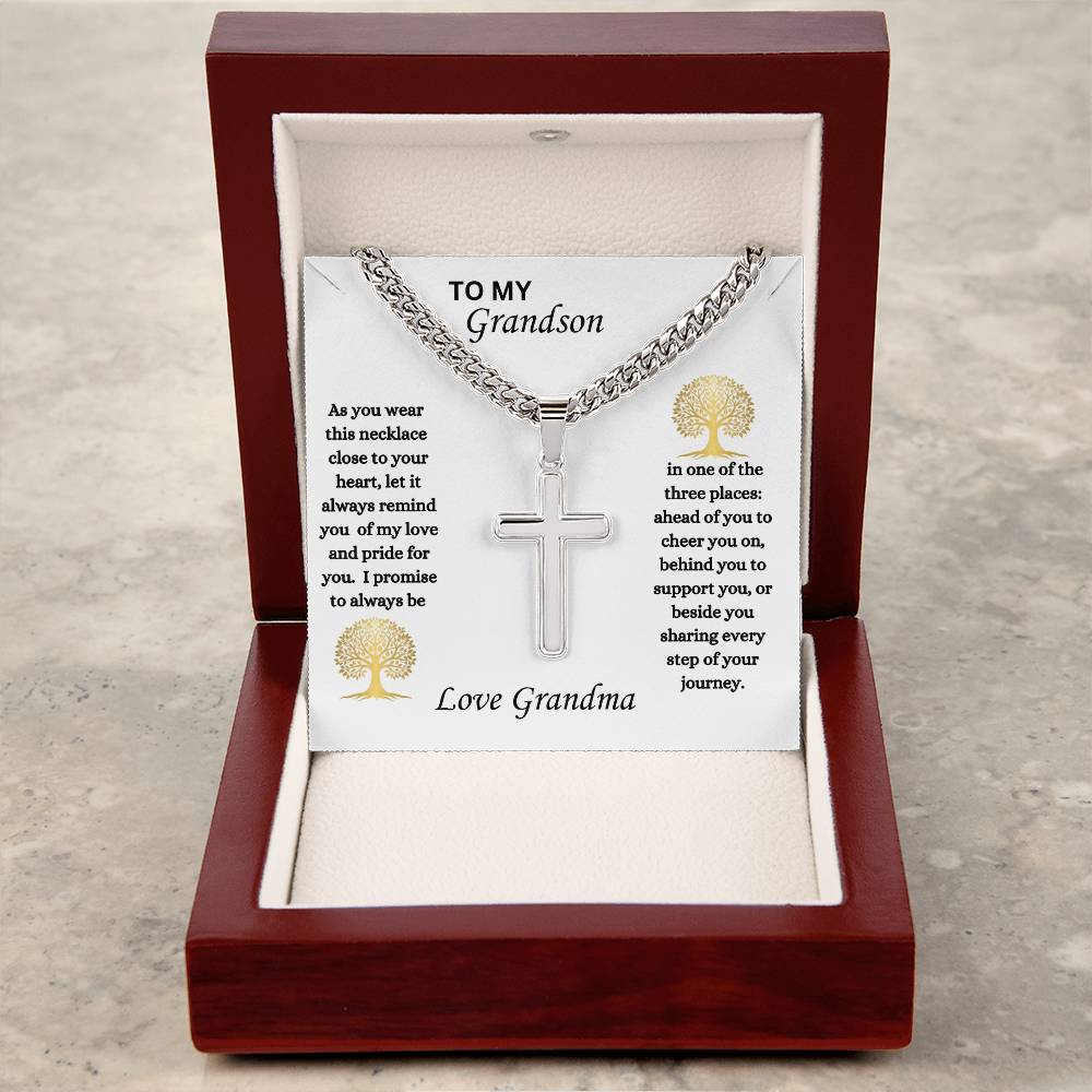 To My Grandson Cuban Link Chain With Artisan Cross