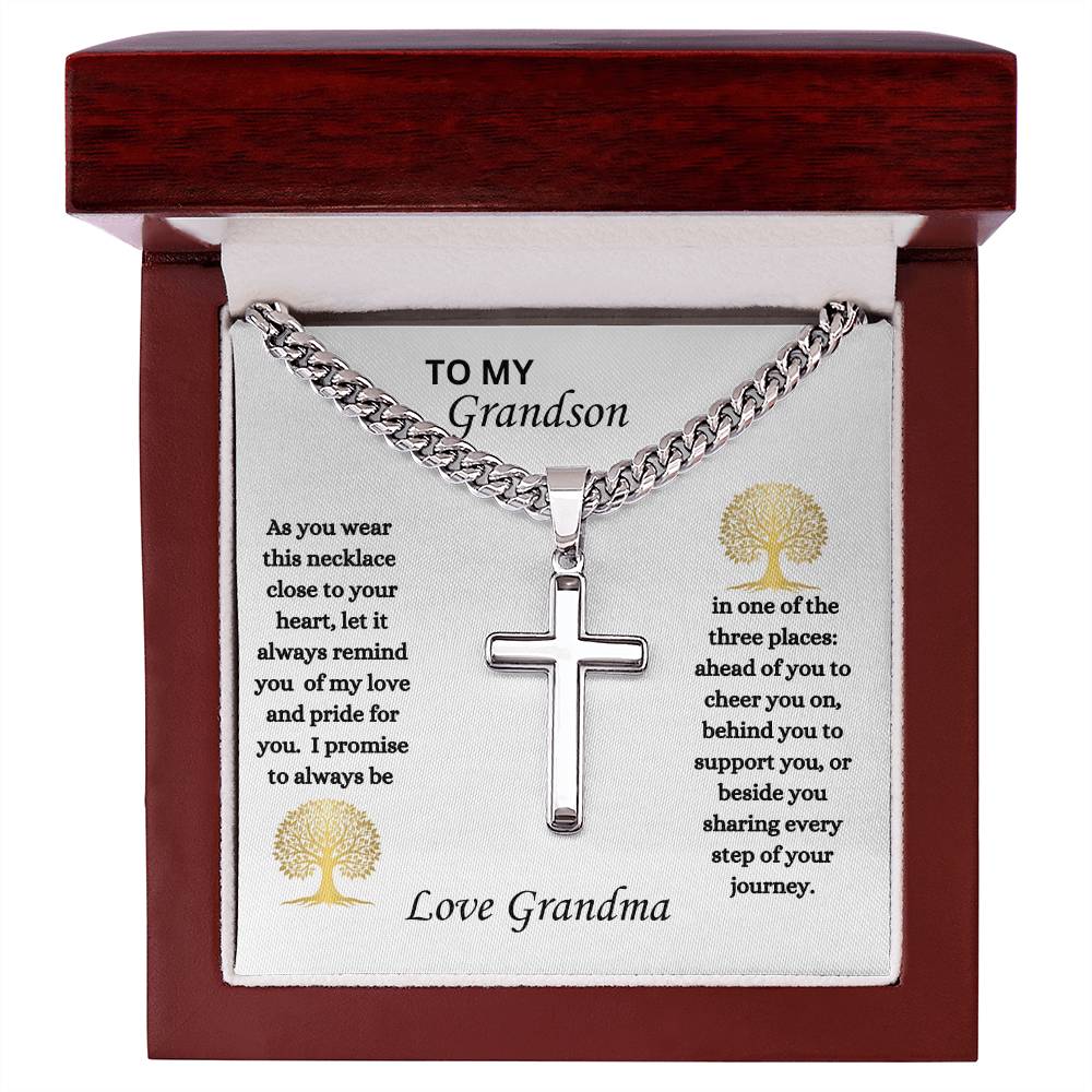 To My Grandson Cuban Link Chain With Artisan Cross